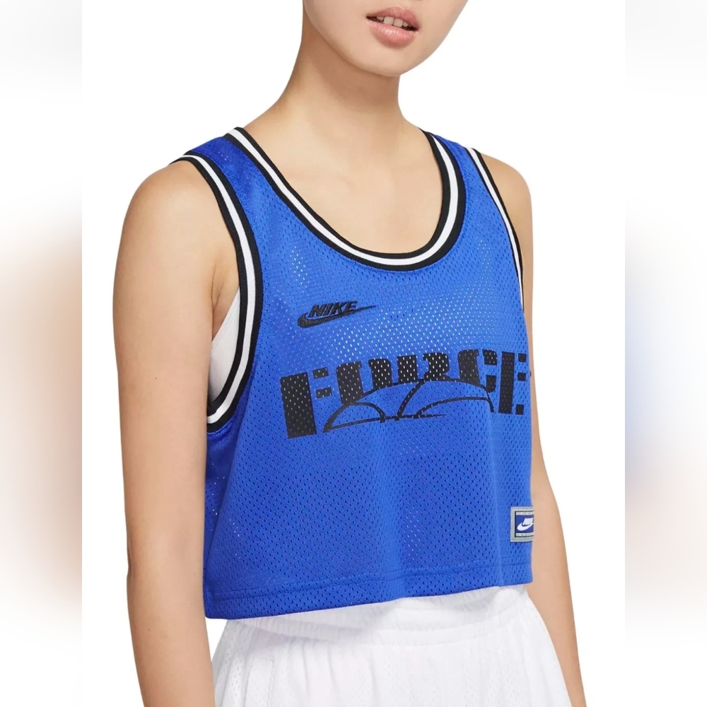 Nike Force sportswear Jersey blue black mesh crop top Size Medium Womens